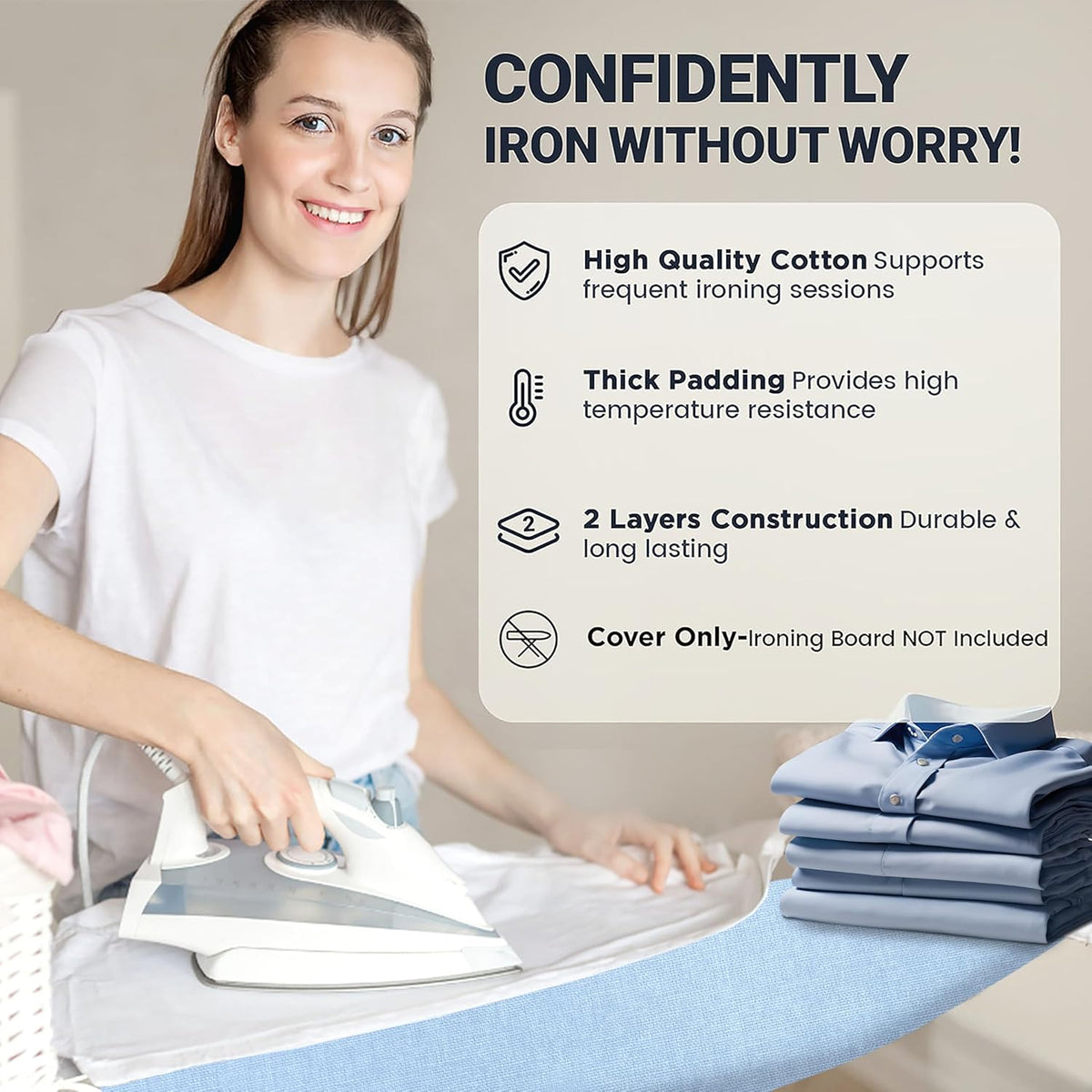 UniSimp Ironing Board Cover - Extra Thick Natural Cotton, Scorch & Stain Resistant | 18"x49", Blue