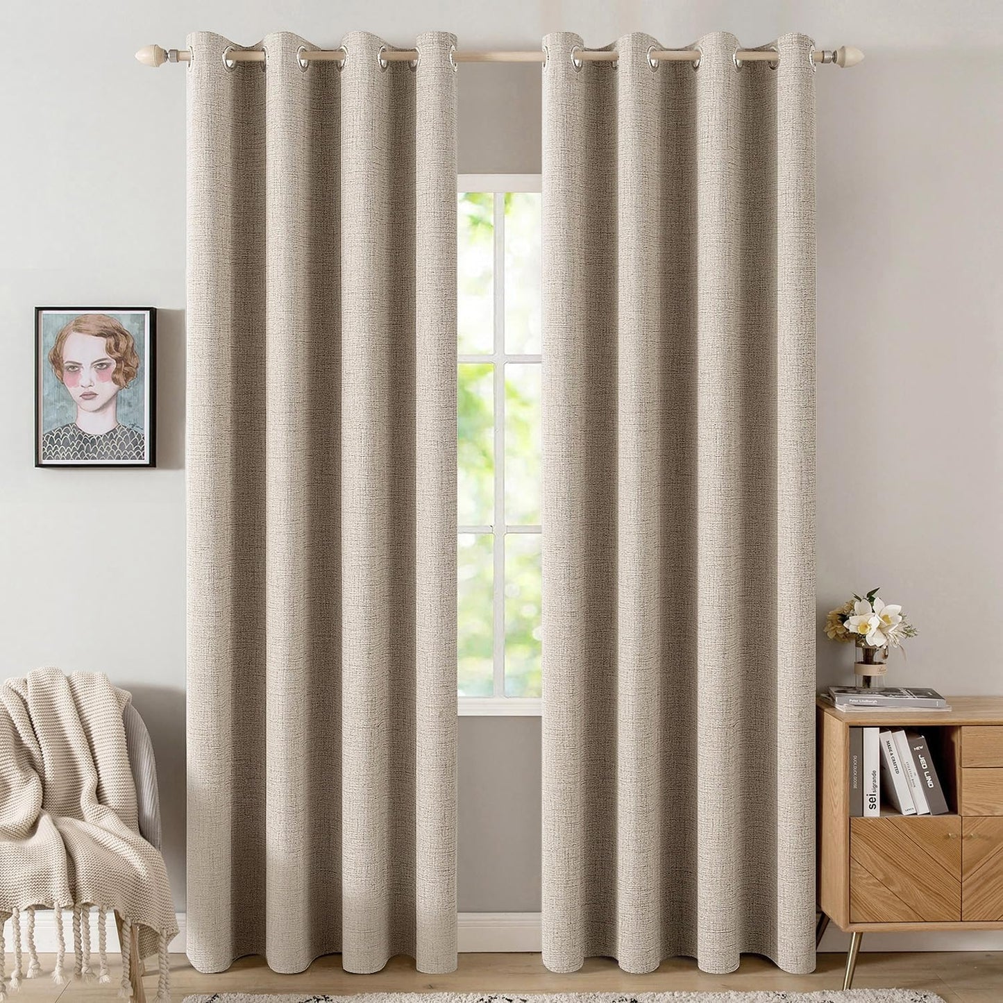 MIULEE 90-Inch Linen Textured Blackout Curtains - Thermal Insulated Taupe Grommet Drapes | Luxury Room Darkening (2 Panels)