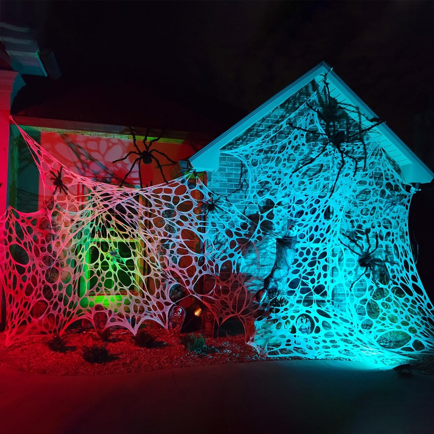 CESOF Giant Spider Web Halloween Decorations Outdoor, Pre-Cut Beef Netting Spiderwebs Super Stretchy DIY Spider Webbing with Stakes, Gauze Cobwebs for Haunted House Yard Garden Home Indoor Party Decor