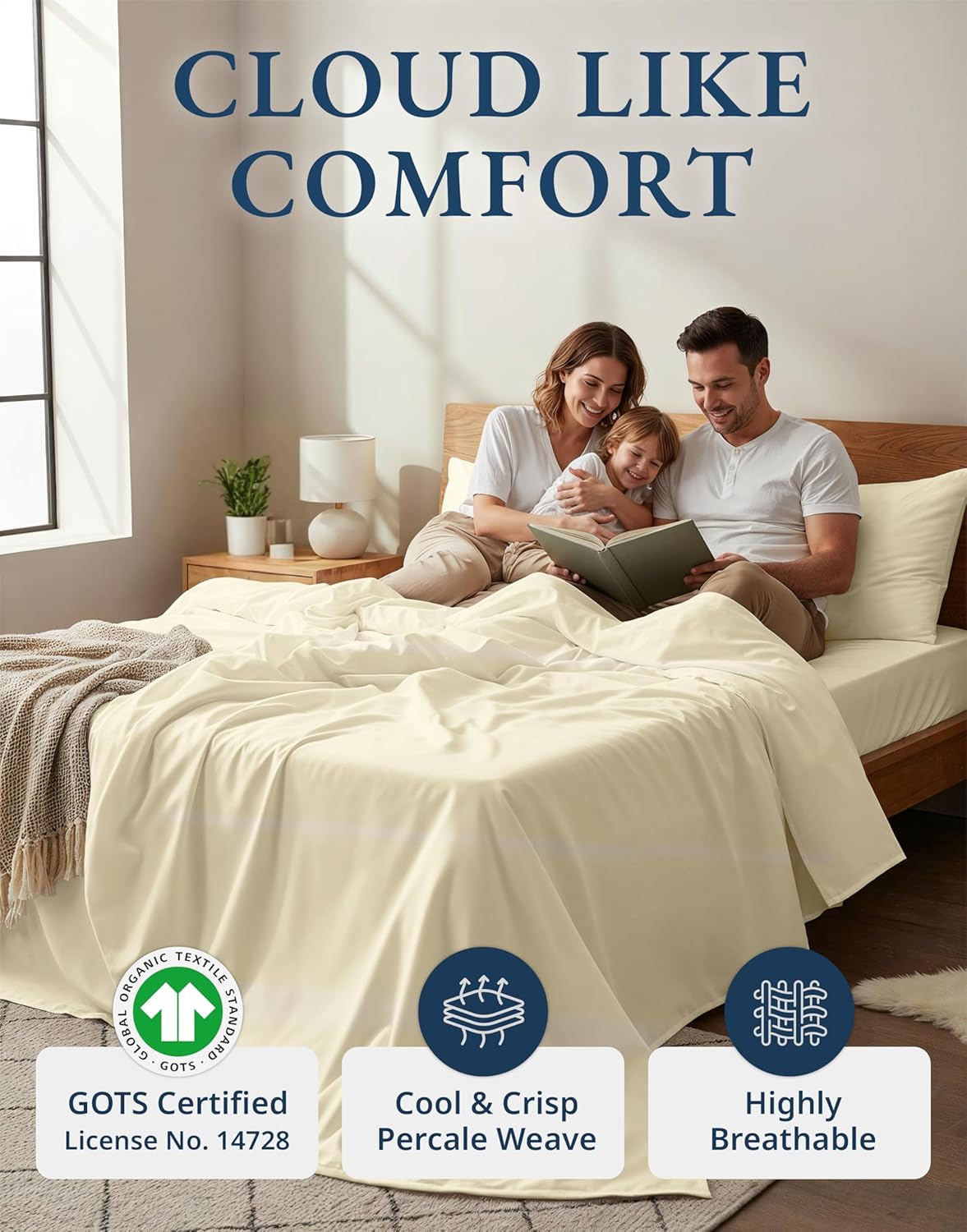 LANE LINEN 100% Organic Cotton Full Sheet Set - Ultra Soft Percale Bedding, Fits Mattresses Up to 15" Deep | Natural Color