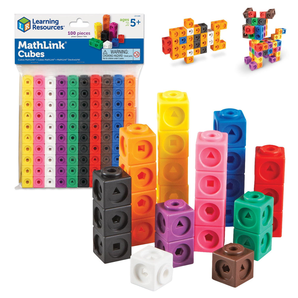 Learning Resources MathLink Cubes - Set of 100 Cubes, Ages 5+ Kindergarten, STEM Activities, Math Manipulatives, Homeschool Supplies, Teacher Supplies
