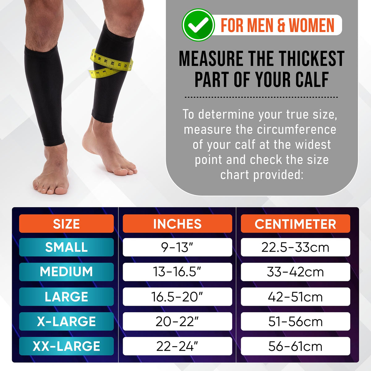 Calf Compression Sleeves for Men and Women - (1 Pair) Footless Compression Socks Support for Varicose Veins, Nursing, Pregnancy, Running - PhysFlex Leg Sleeve Brace for Shin Splints, Pain Relief and Reduces Swelling (Black, Medium)