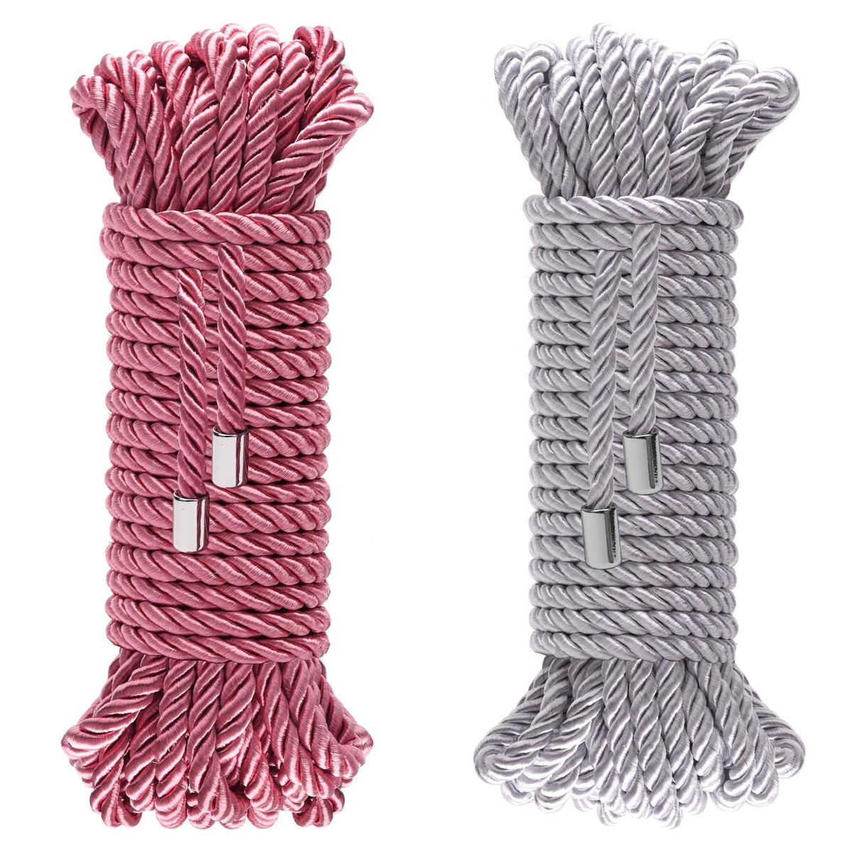 Coldairsoap Soft Silk Rope, 8MM Twisted Trim Rope Nylon Twiste Cord, Braided Twiste Silk Ropes for Decorative Twisted Satin Shiny Cord Ropes (Pink & Silver, 32ft)