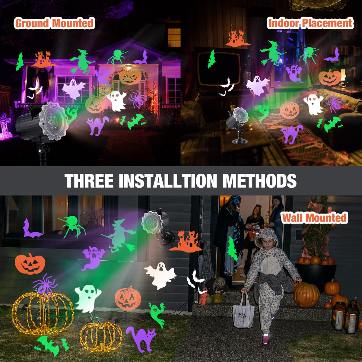Treela Halloween Projector Lights Outdoor 12 Slides LED Ghost Pumpkin Lights Outside Decorations for Holiday Garden Decorations(Style A)