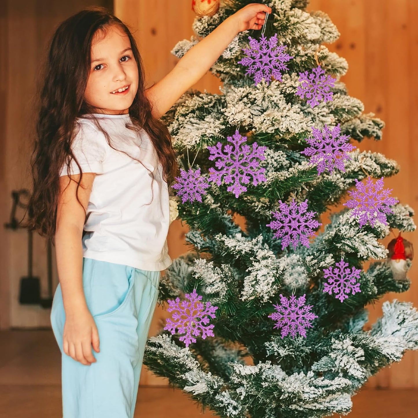 Skiennix 36pcs Christmas Light Purple Snowflake Ornaments - Plastic Hanging Decor for Holiday Home & Parties