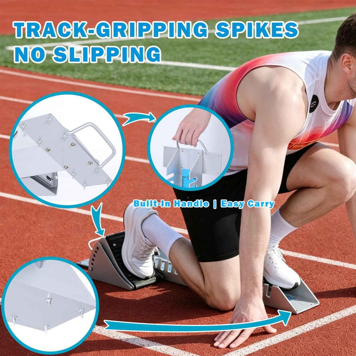 iondelce Starting Blocks Track and Field, 6-Level Angle Adjustable Aluminum Alloy Sprint Starting Block, Portable with Carrying Handle, Suitable for Plastic Runway & Cinder Track
