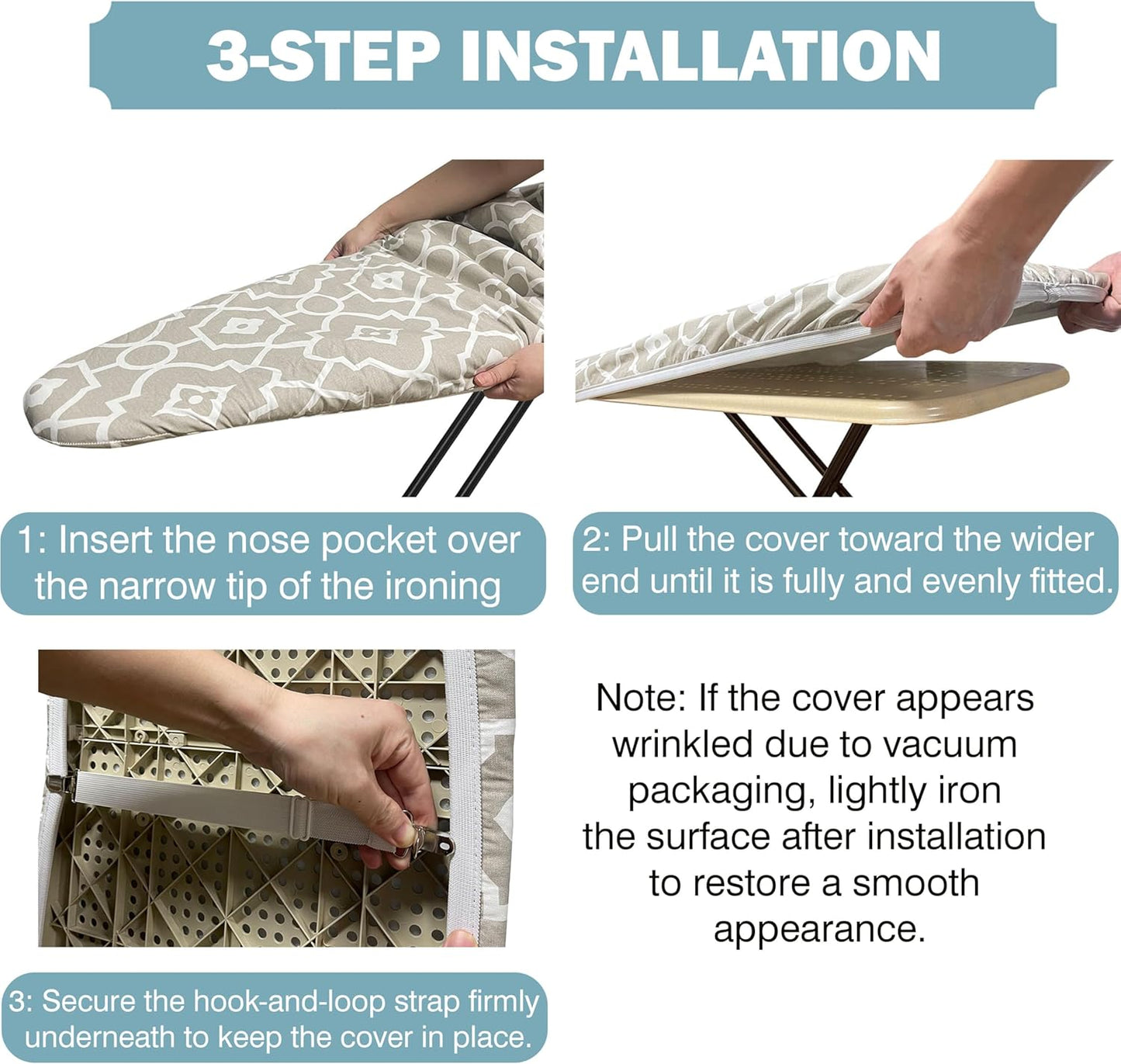 UniSimp Ironing Board Cover - Extra Thick Natural Cotton, Scorch & Stain Resistant | 18"x49", Blue