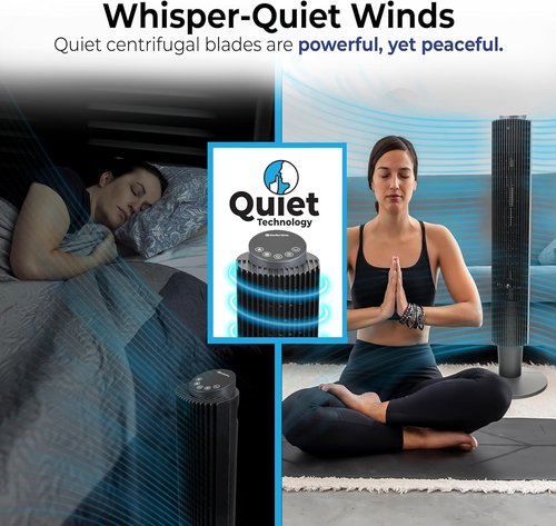Comfort Zone Smart Wi-Fi Oscillating Tower Fan - Bladeless, 5 Speeds, Adjustable 36-42" Height, Remote & App Control