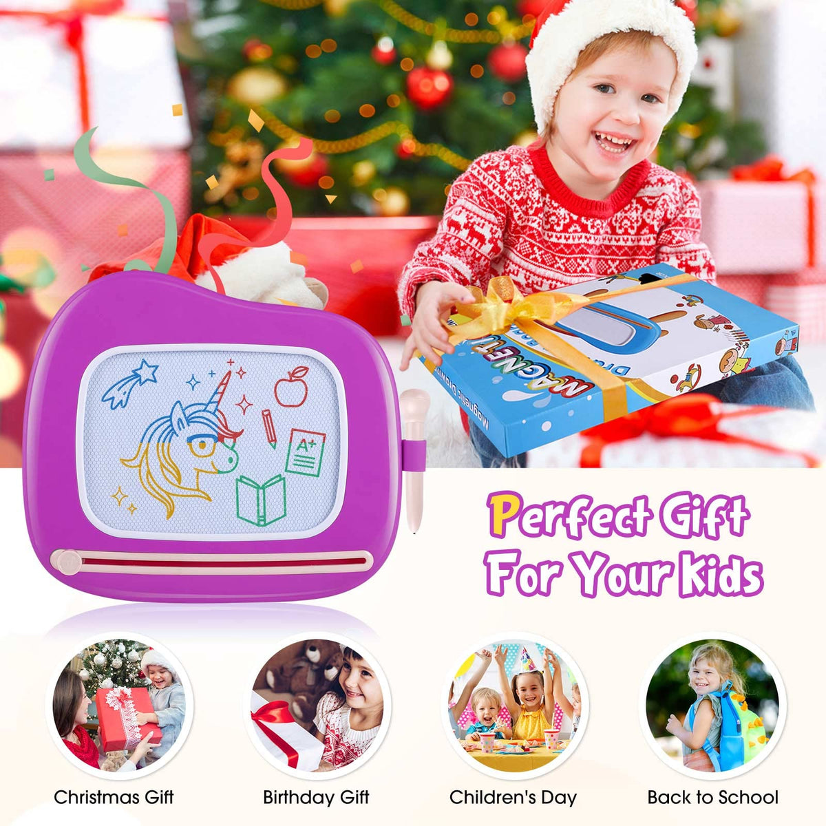 Smasiagon Toddler Toys Age 1-2 Year Old Boys Girls, Magnetic Drawing Doodle Board Valentines Day Gifts for Kids Educational Learning Toys for 1 2 3 Year Old Boys Girls Birthday Gifts (Purple)