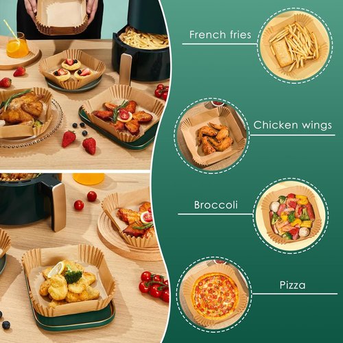 COSORI Small Air Fryer Liners - 100PCS Disposable Parchment Paper Sheets | 4.7 Inch Square for 2 QT Baskets
