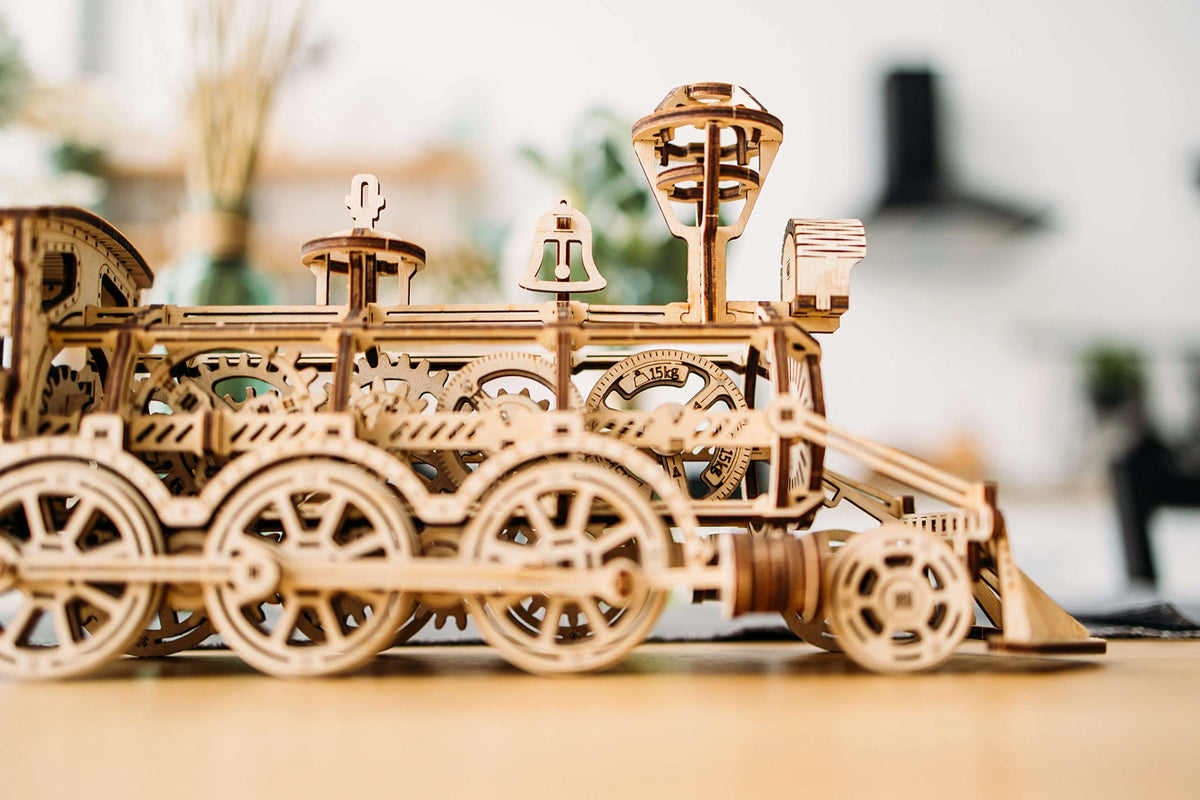 Wood Trick Wooden Toy Train Set with Railway - 34x7″ - Locomotive Train Toy Mechanical Model Kit - 3D Wooden Puzzles for Adults to Build - Engineering DIY Models for Adults to Build