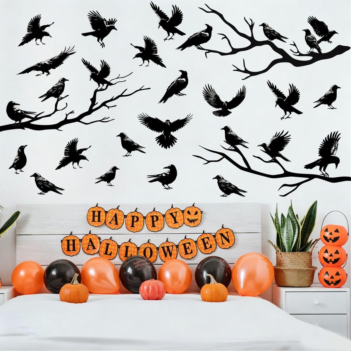 Halloween Raven Wall Decal Sticker Black Crow Window Cling Stickers Removable Tree Branch Wall Decals Peel and Sticker Home Office Glass Decor