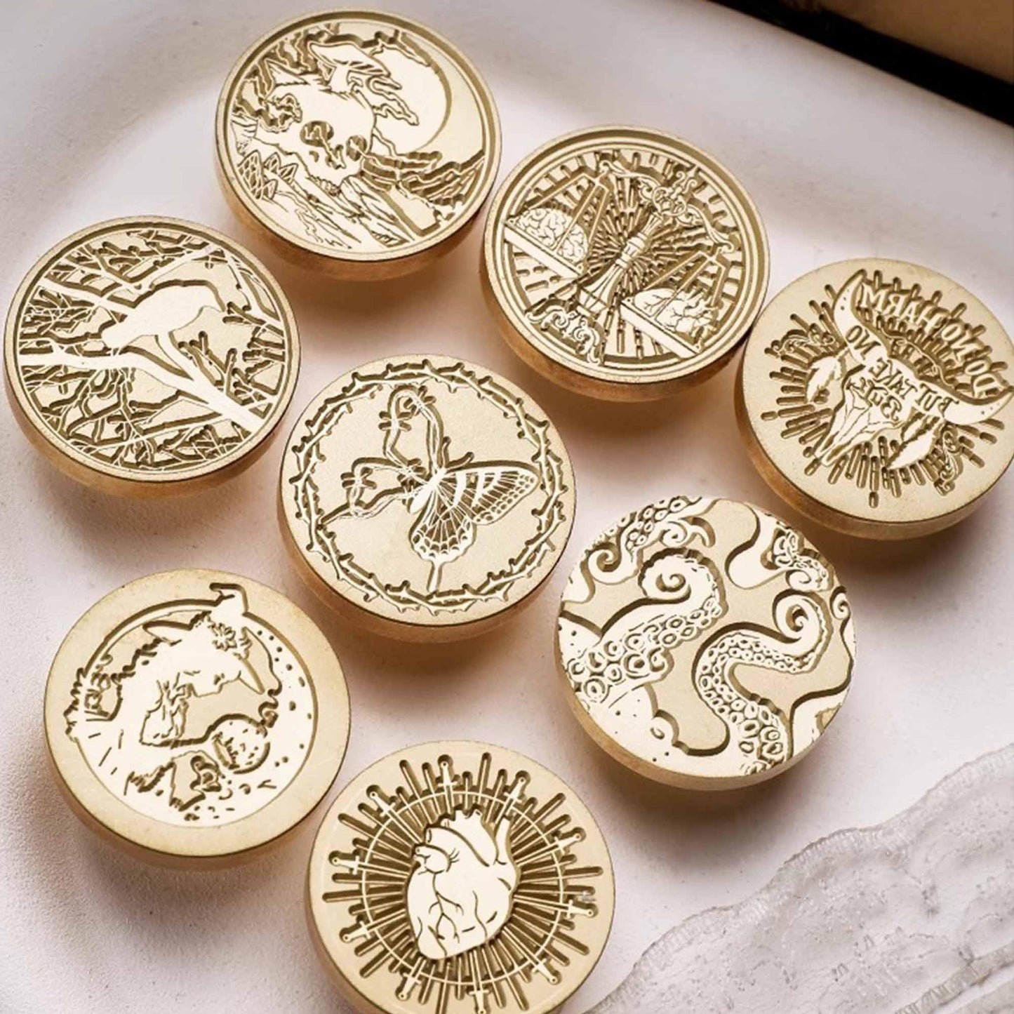 Halloween Wax Seal Stamp Kit - Ychostamp Piracy, Mushroom, Witch, Scale Sealing Wax Stamps, 7PCS Vintage Brass Seals for Spooky Envelope, Party Invitation