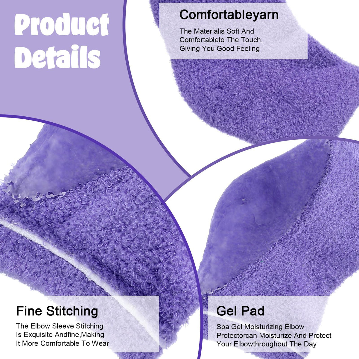 oruola 2 Pairs Elbow Protectors for Elderly,Elbow Moisturizing Sleeve,Dry Elbow Treatment, for Moist Chapped Dry Skin Care, Cover Heel Socks, Elbow Sleeves,Blue & Purple