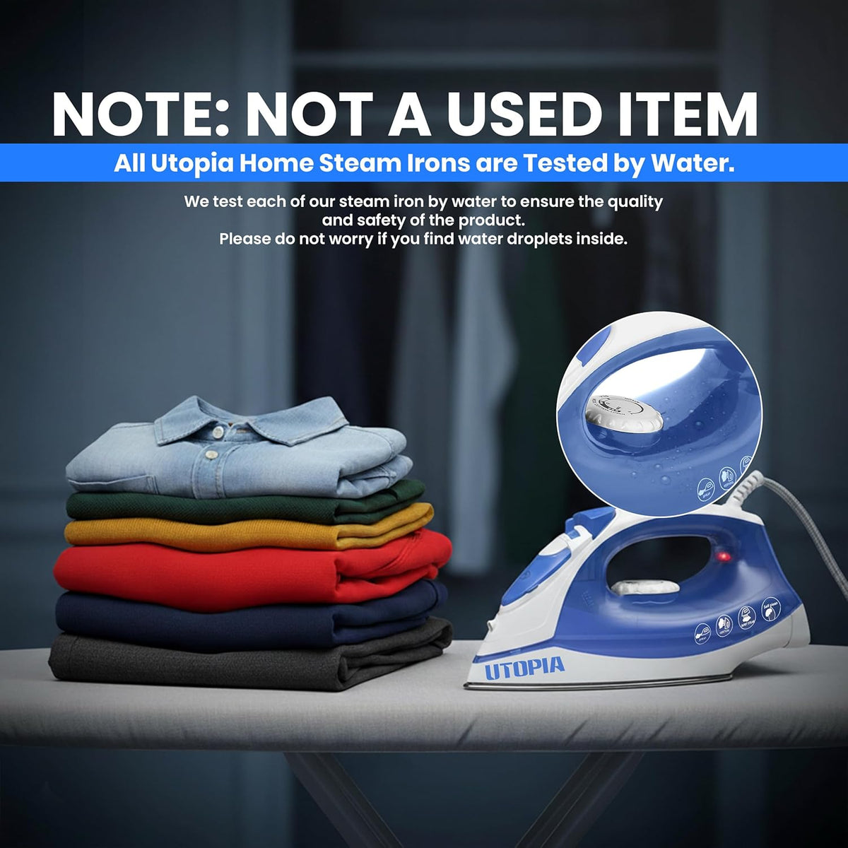 Utopia Home Steam Iron - 1200W Non-Stick Soleplate Clothes Iron with 2.3m Cord & Adjustable Thermostat | Blue