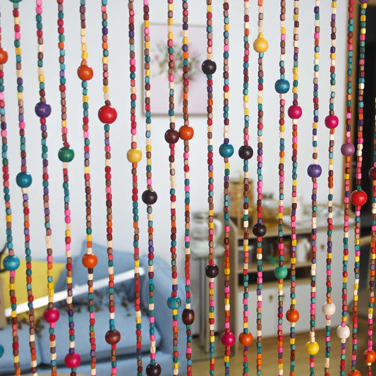 Urmforweilin 38 Strands Colorful Boho Hippie Door Beads Curtain, Hanging Wood Beaded Curtain for Doorways 36 Inches x 79 Inches (Rainbow)