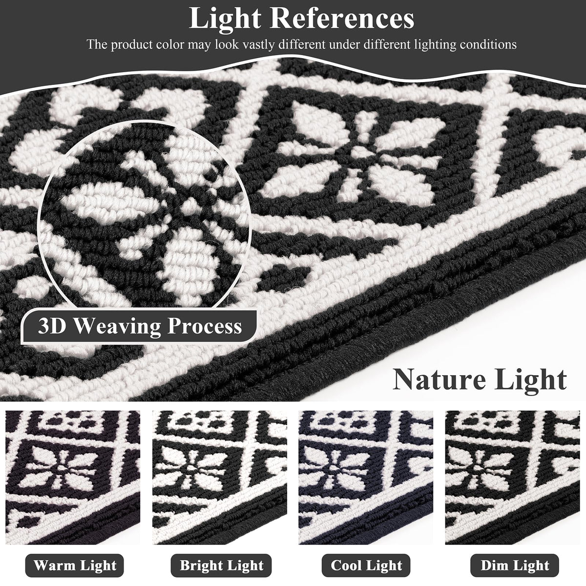 Ileading Kitchen Mat Sets 3 Piece Minimalist 3D Lattice Kitchen Floor Rugs with Non Slip Rubber Backing Machine Washable Farmhouse Runner Rugs for Laundry Hallway Doormat(G Black&White)