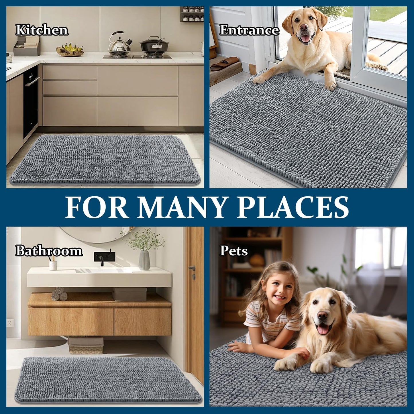 OLANLY Dog Door Mat Bundle - 5 Pieces in Grey | 4 Doormats (30x20) + 1 Extra Mat (30x20)