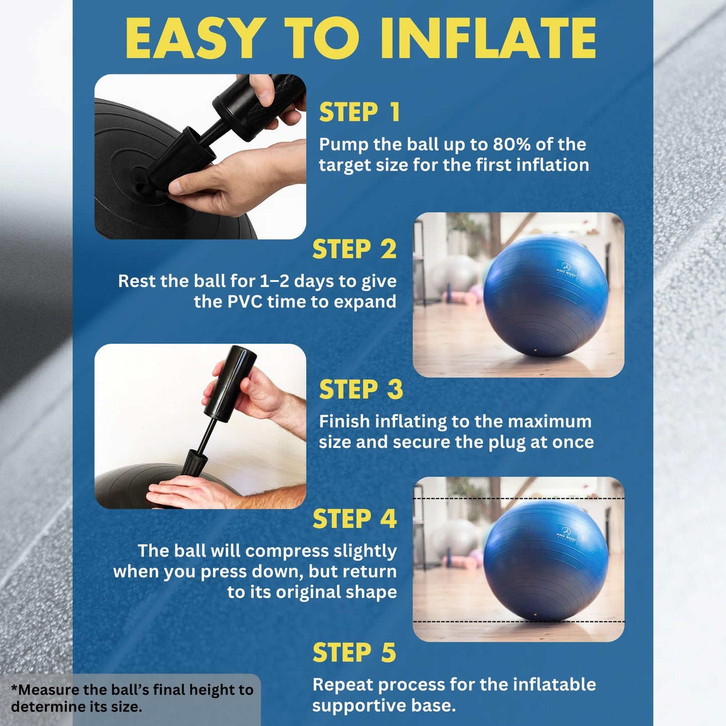 ProBody Pilates Yoga Ball Chair, Exercise Ball Chair with Base or Stand for Home Office Desk Sitting or Workout, 65cm Antiburst Balance Ball & Stability Ball Seat for Back, abs (Blue)