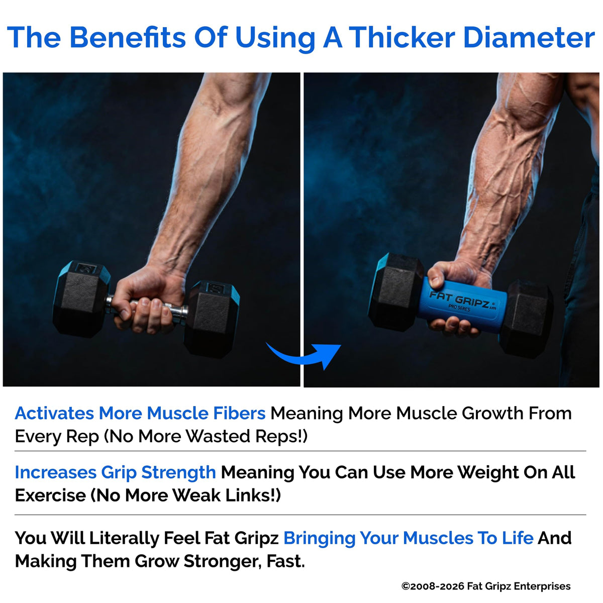 Fat Gripz - Thick Grips - Increased Muscle Fiber Activation - Bigger Arms (4x Men's Health Award Winner)