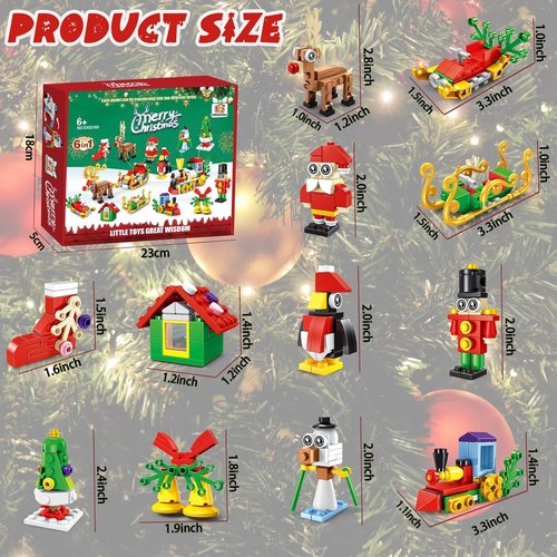 Building Toys 12 Pack - 6-in-1 Mini Blocks Christmas Set | 300 Pieces for Kids Ages 6-12