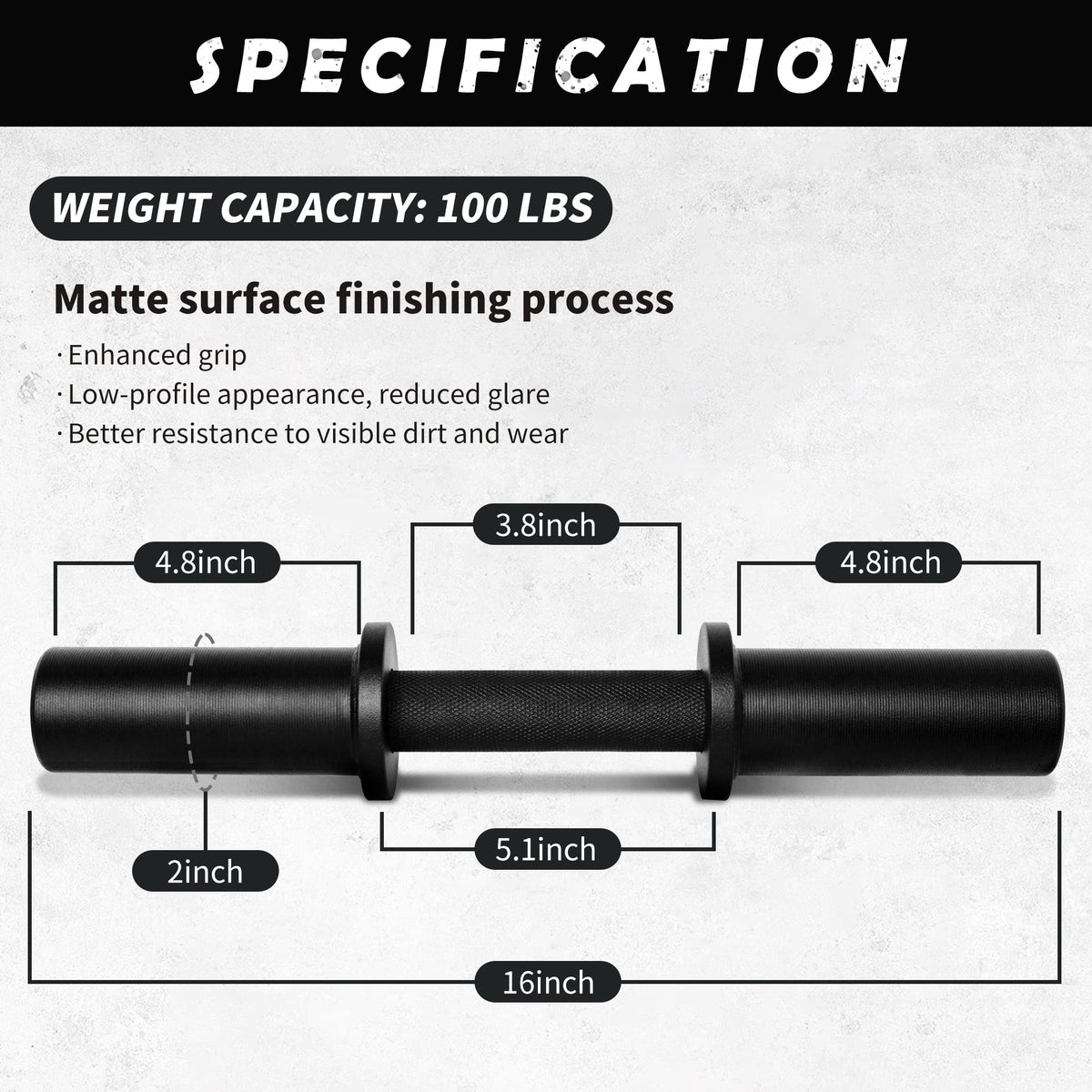 16" Olympic Dumbbell Handle, Dumbbell Bar for 2-inch Olympic Weight Plates, Loadable Dumbbells for Home Gym Strength Training, 2 Pair of Spring Collars Included