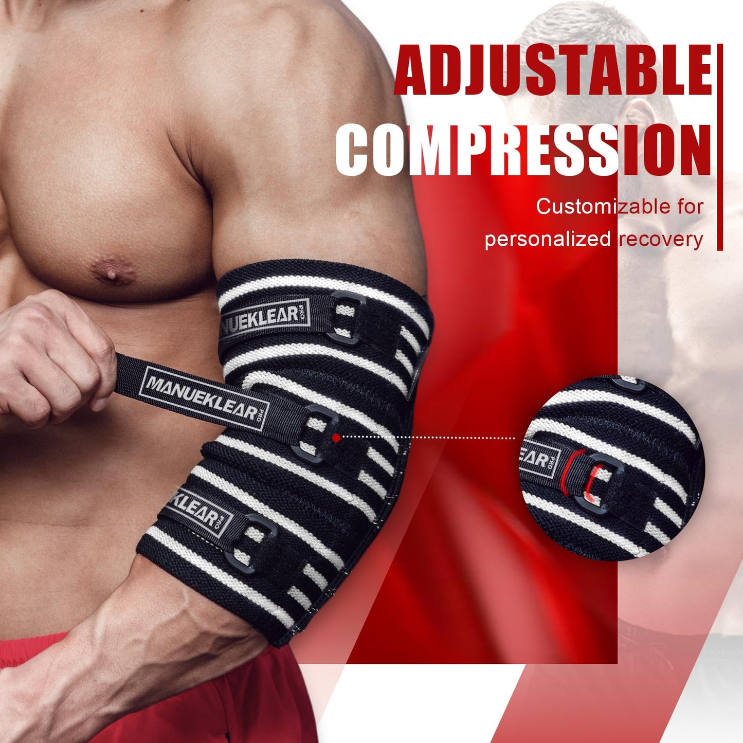 MANUEKLEAR Elbow Sleeves for Weightlifting, Adjustable Elbow Wraps for Weightlifting (XL(12.5"-14.5"))