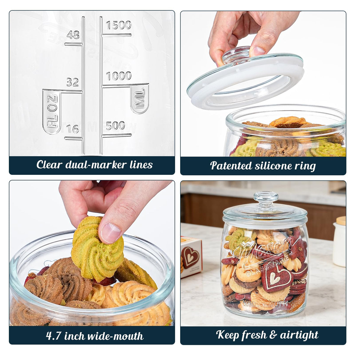 Dwbligt Half Gallon Cookie Jar, Glass Flour Sugar Storage Container for Kitchen Pantry & Laundry Room,Wide Mouth Mason Jar for Sourdough Starter, Candy, Flour, Dog Treats, Coffee - Set of 1