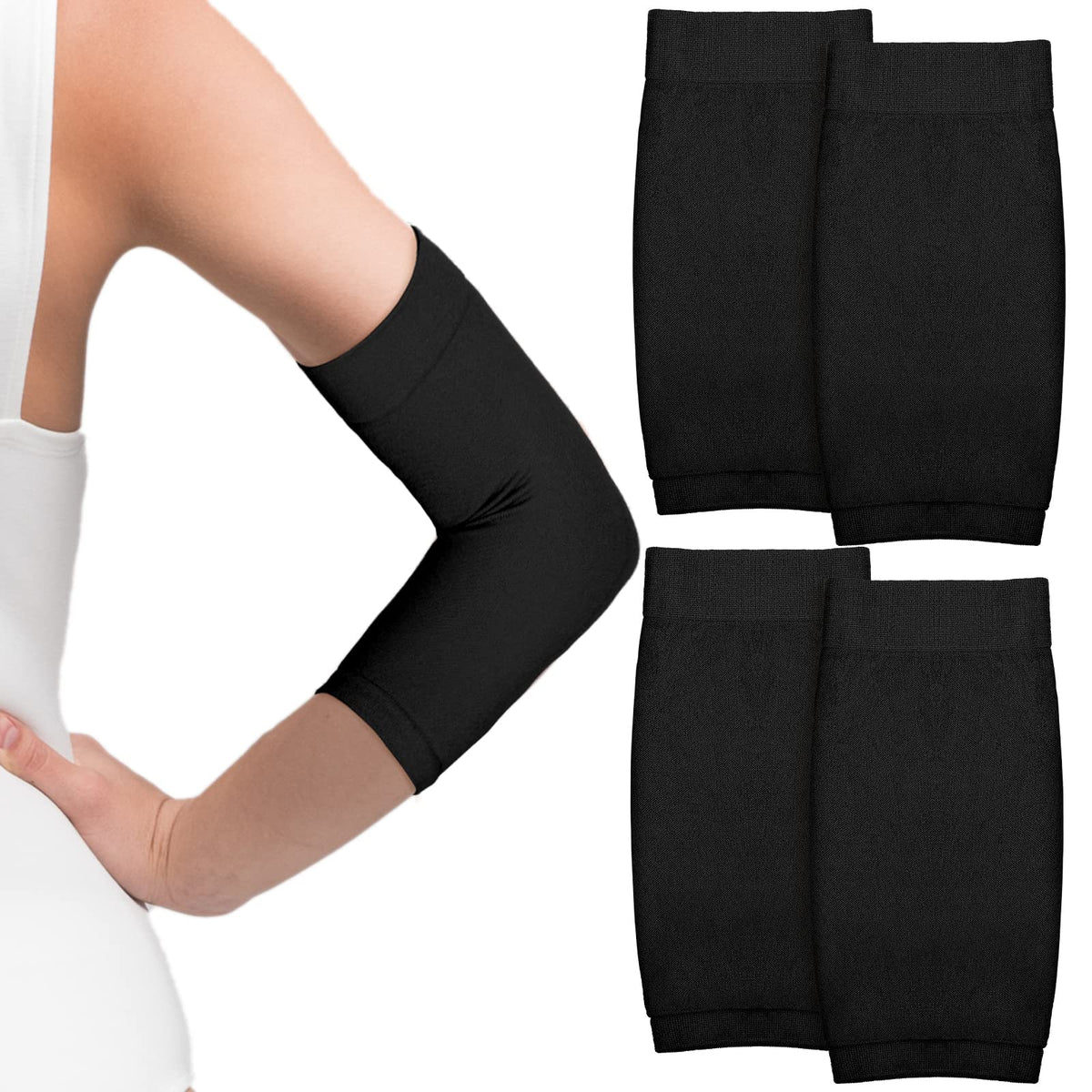 Vicenpal 2 Pairs Tattoo Cover up Sleeve Forearm Arm Sleeves for Women Men Compression Tattoo Upper Arm Cover(Black)
