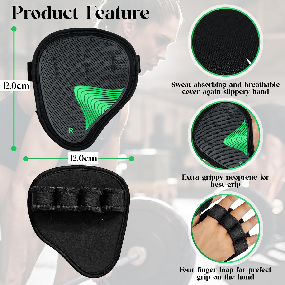 POSHOME Neoprene Gym Grip Pads for Weight Lifting – Non-Slip Hand Grips for Men & Women – Workout Gloves Alternative for Pull Ups, Deadlifts, Fitness & Training – Easy Lifting Grips Gym Pads