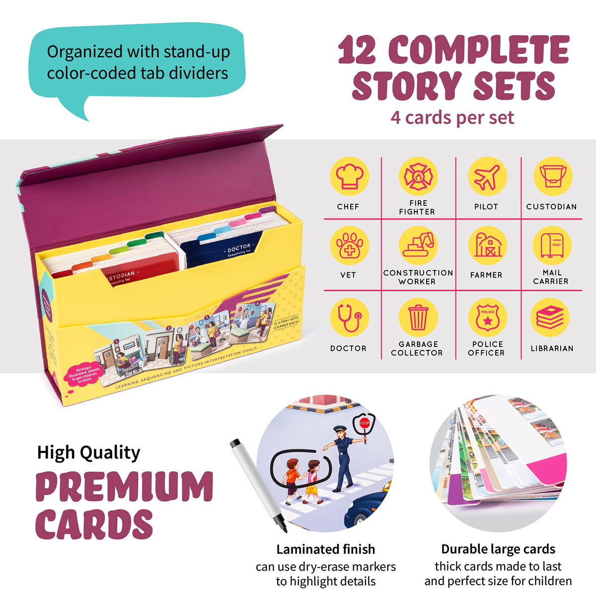 SPARK INNOVATIONS Kids Story Cards Sequence Game Large Storytelling and Sequencing Cards. Community Helper Stories for Sentence Building Educational Picture Card Games
