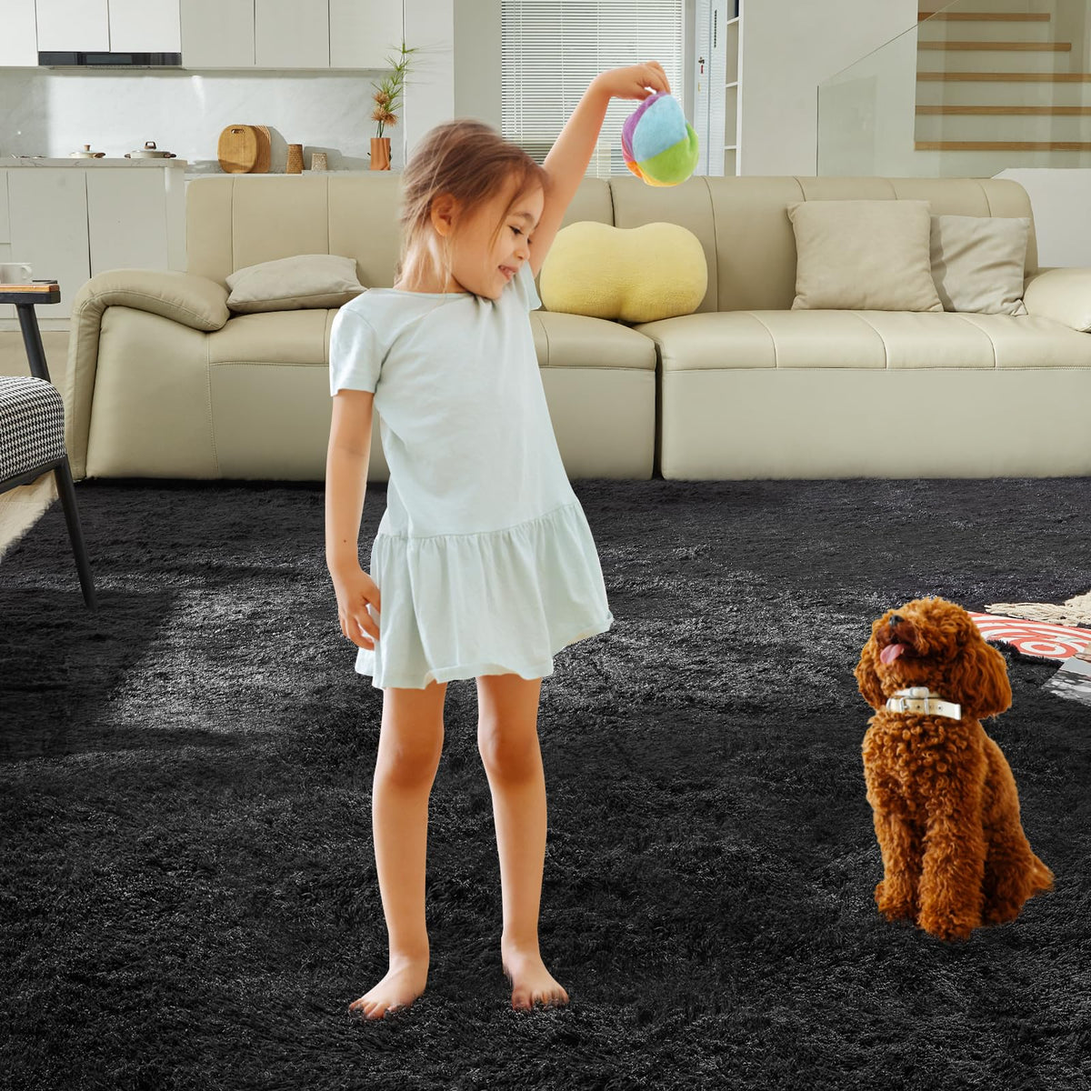 5X8 Ultra Soft Rug for Living Room, Fluffy Shag Area Rug for Bedroom, Modern Shaggy Carpets Fuzzy Rug for Teens Dorm Nursery Home Decor Aesthetic, Upgrade Anti-Skid Durable, Black