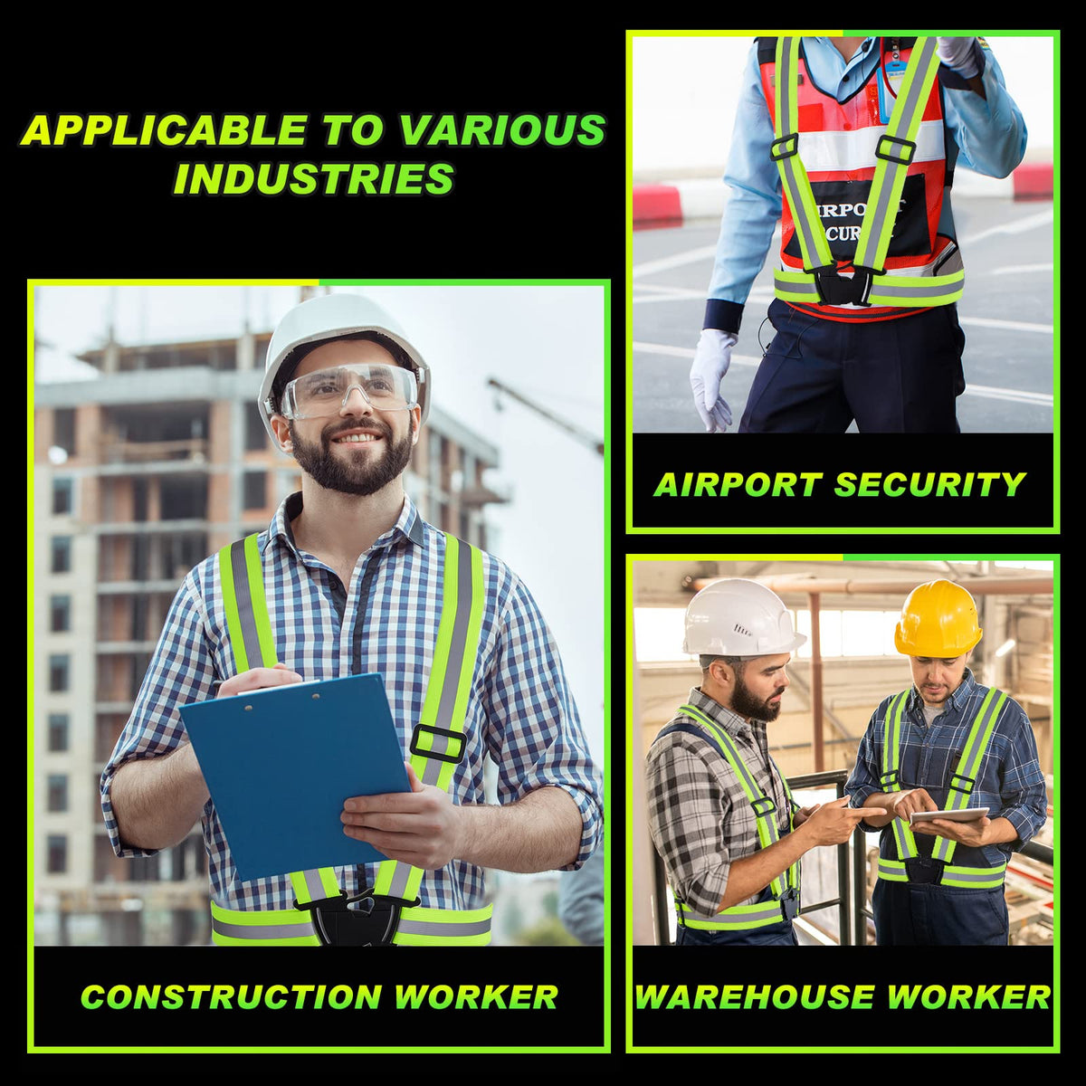 Hercicy 20 Pcs Reflective Vest High Visibility Safety Vests, Adjustable Running Gear Straps Lightweight Reflector for Construction (Yellow)