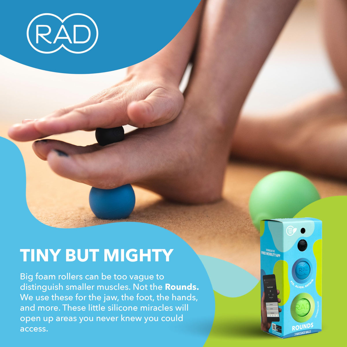 RAD Rounds – 3 Density Yoga Massage Ball Set for Deep Tissue Myofascial Release – Therapy Balls for Feet, Back, Neck, Jaw & Forearms – Trigger Point & Mobility Therapy (3-Pack)