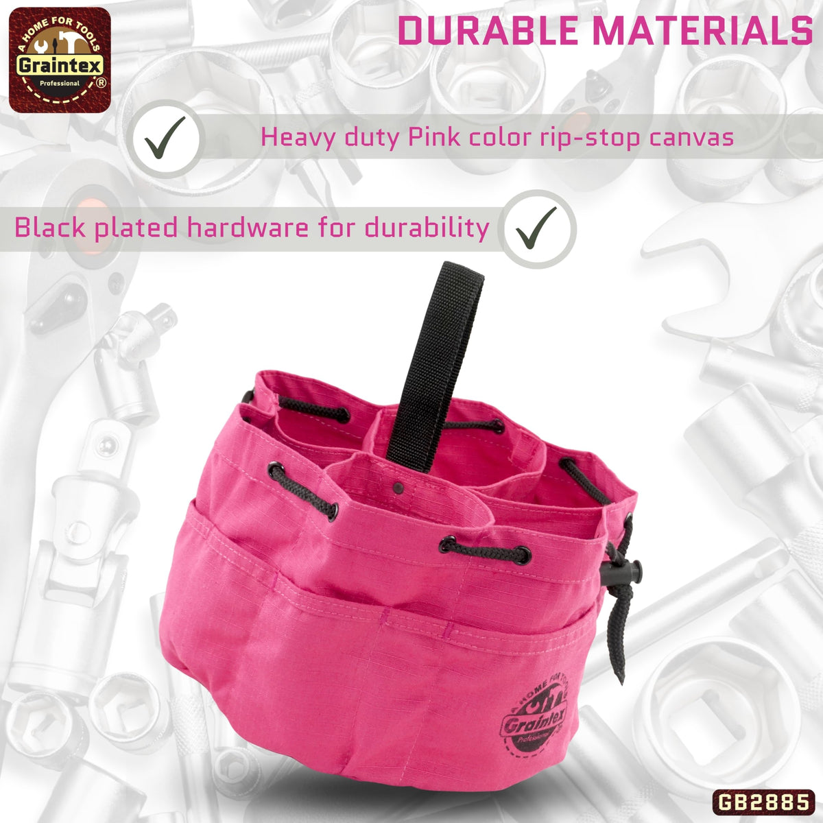 Graintex 18 Pockets Grab Bag Rip-stop Canvas Drawstring Closure, Small Part Organizer Pouch, Small Tools, Screws, Parts, Parachute Tool Bag for Efficient Storage - Pink