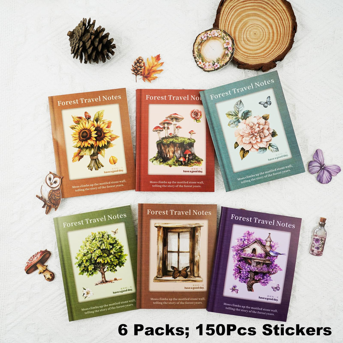 AuriicLeaf Woodland Forest Cardstock Sticker Set, 150PCS Vintage Nature-Themed Stickers for Scrapbooking, Journaling, Collage, and DIY Crafts