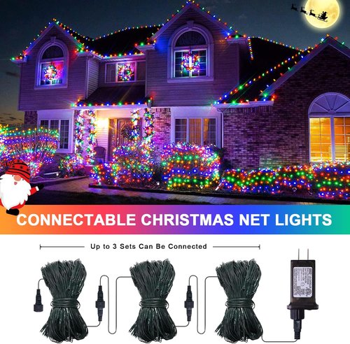 JMEXSUSS 360 LED Christmas Net Lights - 12ft x 5ft Waterproof Multicolor Outdoor Lights with Remote
