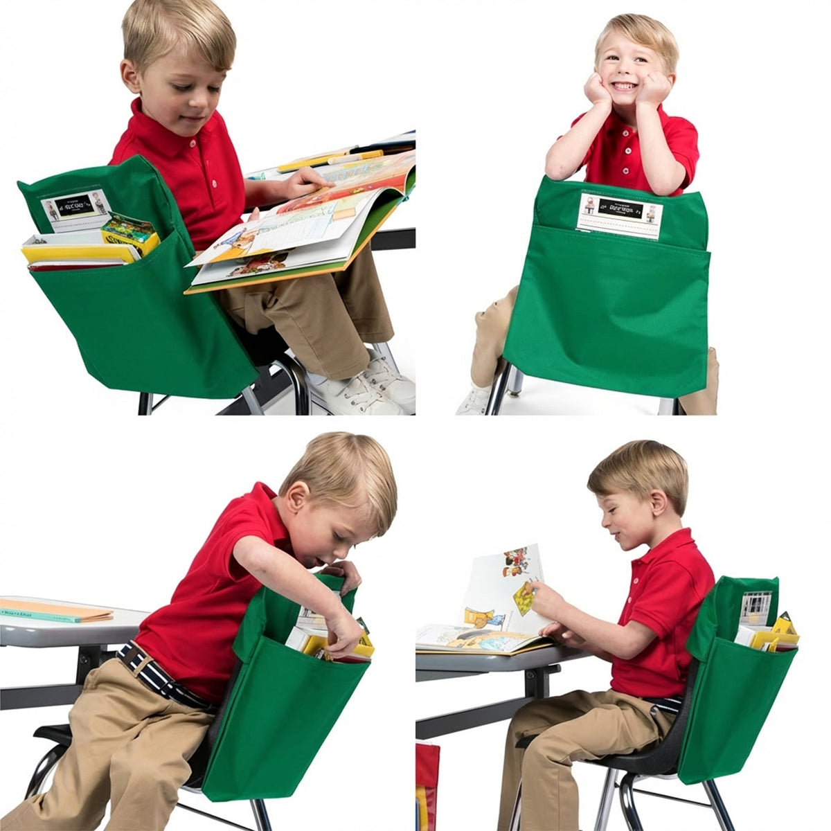 Seat Sack Student Chair Storage Pocket - 12", Classroom Chair Organizer for Student Desks, Durable Over-the-Chair Storage, Green, 1-Pack