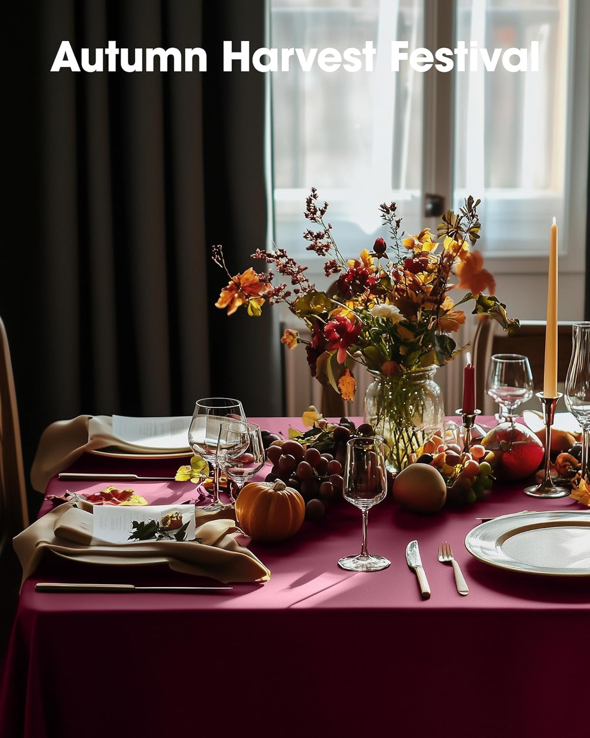 Pureegg Disposable Plastic Table Cloths - 8 Pack, 54 x 108 Inch, Leakproof Burgundy for Parties & Thanksgiving