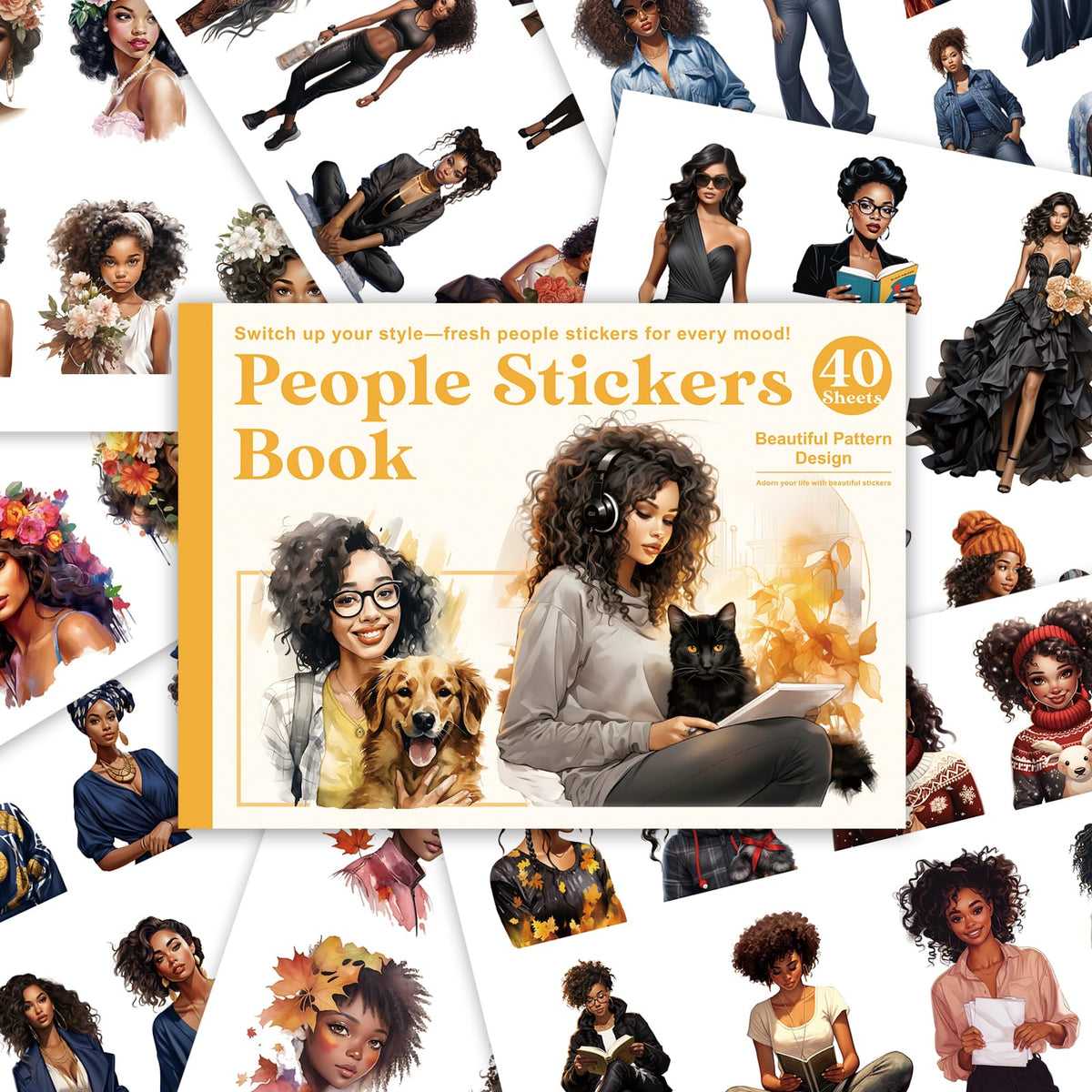 Bomichi Black Girl Sticker Book, 40 Sheets 283 Pcs Journaling Scrapbooking Stickers for Journaling Scrapbooking Bullet Journals Planners Letter Card Making Collage Art Crafts Water Bottle