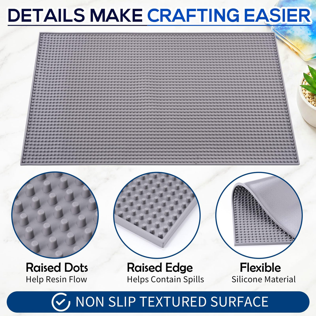 Singhoow Large Silicone Resin Mat 27.6" x 15.7", Heat Resistant Non-Slip Craft Mat for Epoxy Resin, Easy Clean Silicone for Jewelry Casting, Cup Turner, Kitchen Counter & Table Protector