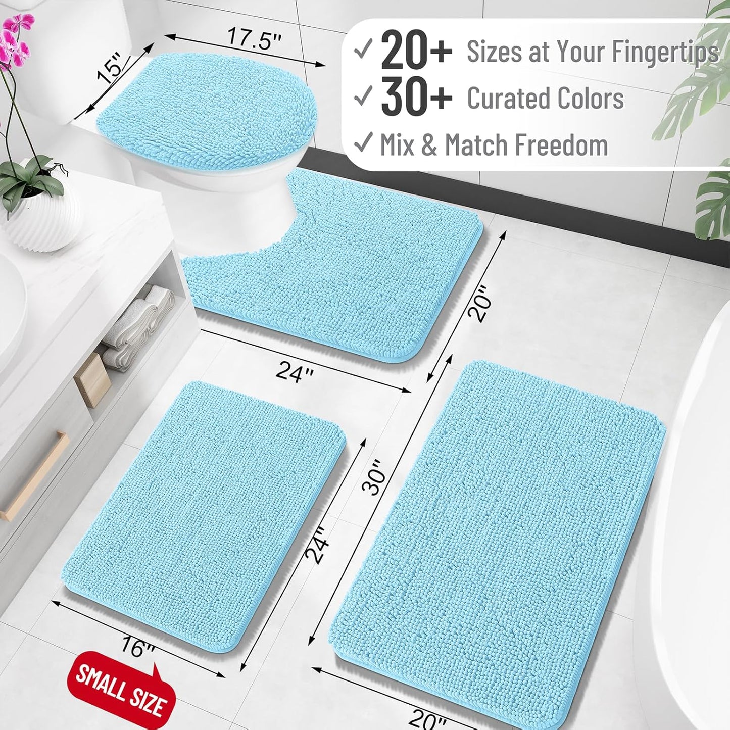 OLANLY Bath Rugs - Extra Soft Chenille, Quick-Dry & Machine Washable | 30x20, Sky Blue