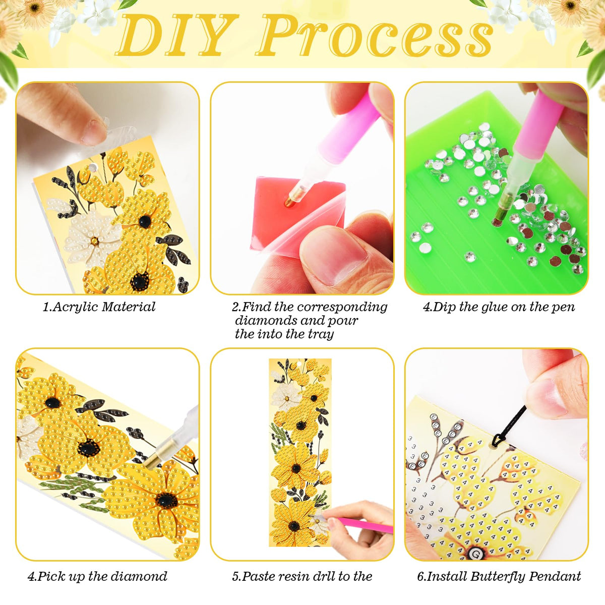 4pcs Flower Diamond Art Bookmarks Kit Floral Diamond Bookmarks for Adults 5D DIY Diamond Art Kit for Spring Reading Lover Book Lover Students DIY Gem Crafts Gift