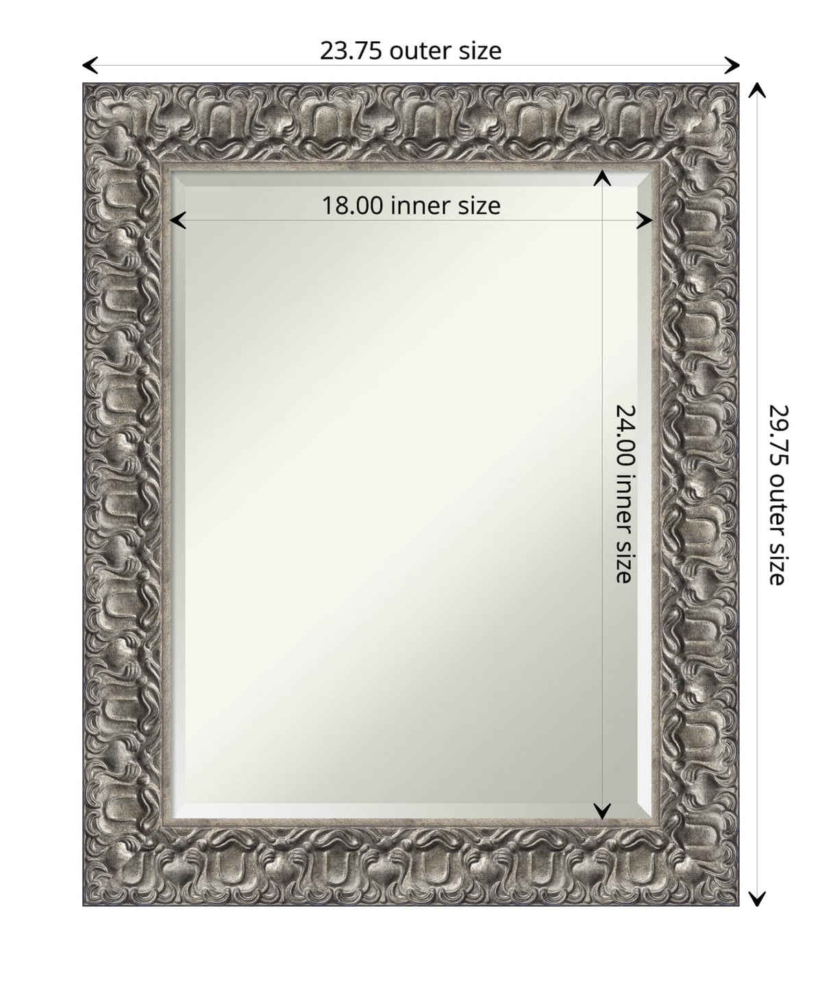 Amanti Art Silver Bathroom Mirror for Over Sink, 30x24 Silver Luxor Rectangle Vanity Mirror, Medium Traditional Wood Frame, Hangs Horizonally and Vertically, Bathroom Wall Decor, Beveled Edge