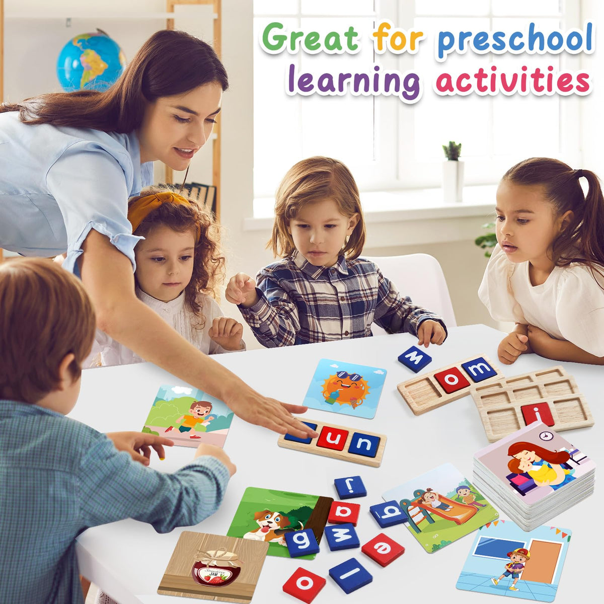 CVC Word Educational Toy Spelling Games, Preschool Toddler Learning Activities, Montessori Learning Toys Gifts for 3 4 5 6 Years Old Kids, 60 Sight Words Flash Cards Alphabet Puzzle for Toddlers