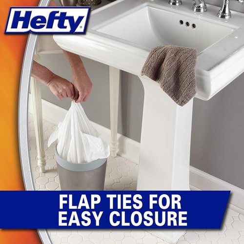 Hefty Small Garbage Bags - Flap Tie Design with Clean Burst Scent | 4 Gallon, 26 Count
