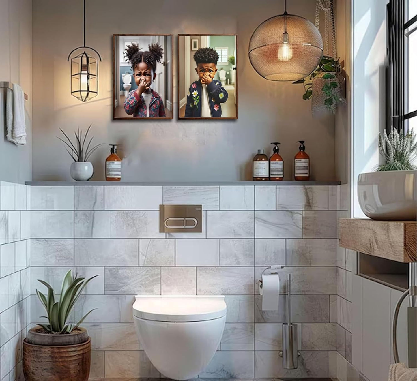 Regine Switzerland Funny Black Kids Bathroom Wall Art - 2Pcs Canvas Prints for Humorous Decor
