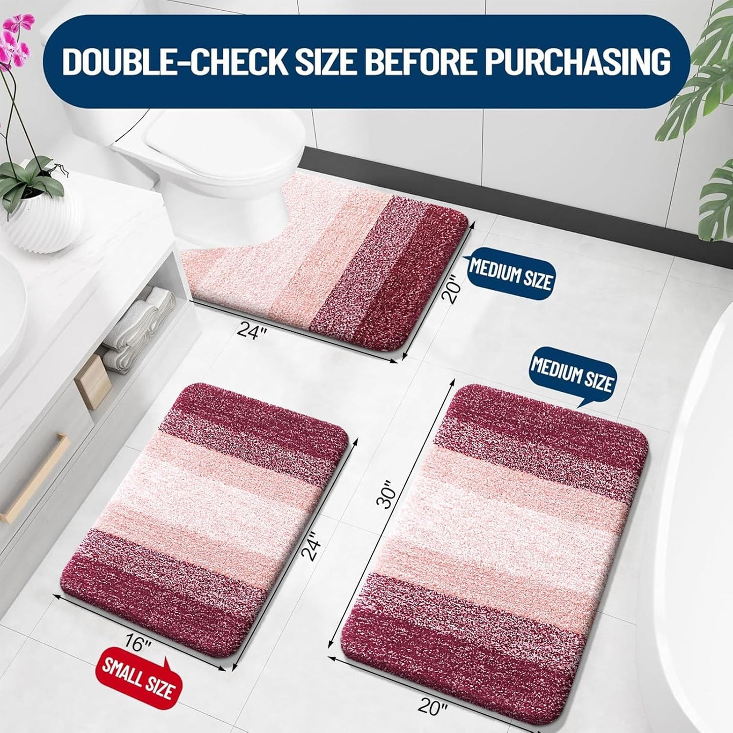 OLANLY Luxury U-Shaped Toilet Rugs - Extra Soft, Absorbent Microfiber Bath Mat, 24x20, Red