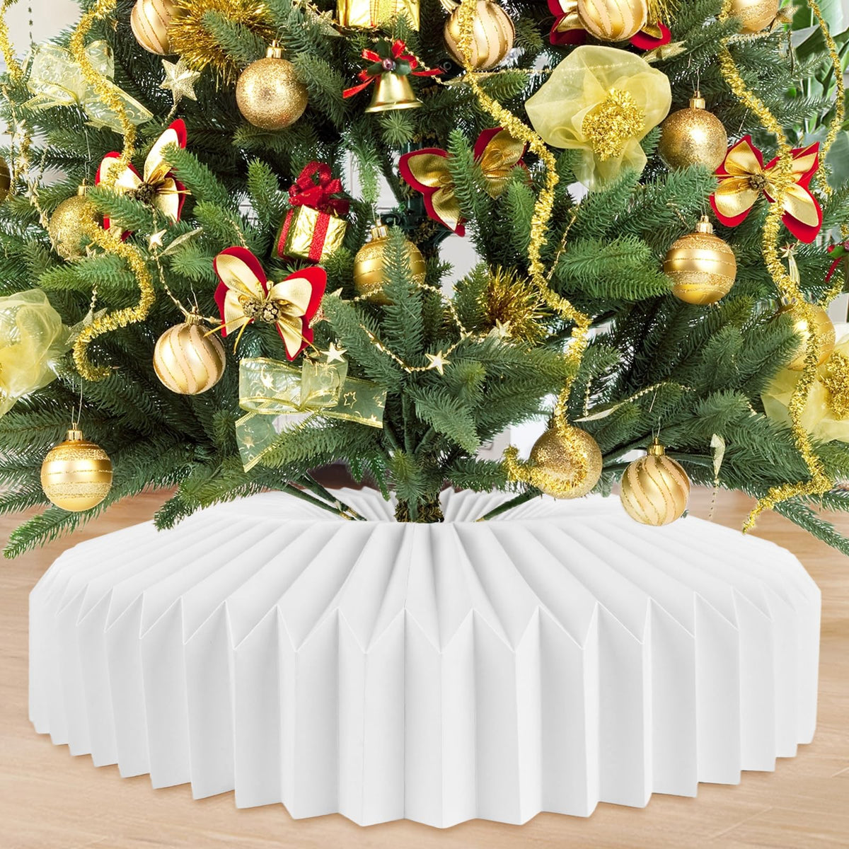 succulentlovers 26 Inch Honeycomb Christmas Paper Tree Collar, White Foldable Christmas Tree Ring Skirt Collar, Paper Basket Stand Box Base Cover Fit for 6ft to 9ft Artificial Trees Holiday Decoration