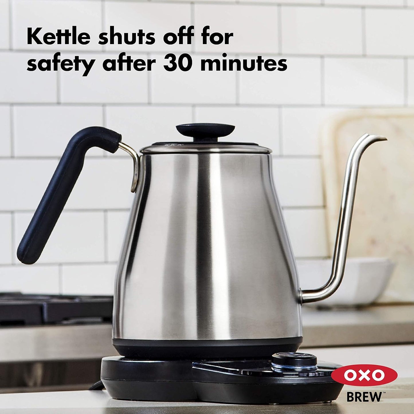 OXO Brew Gooseneck Electric Kettle - Adjustable Temperature Hot Water Kettle for Pour Over Coffee & Tea, 1L Stainless Steel